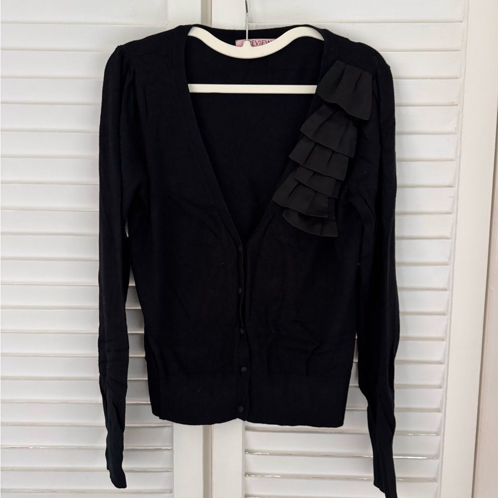 Review Black Knit Cardigan Throw with Satin Ruffles